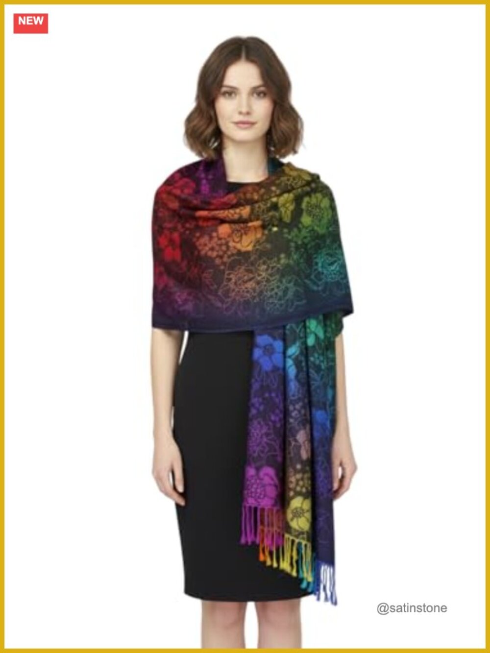 Rainbow Pashmina Wrap Shawl Scarf - Viscose Acrylic Paisley Reversible